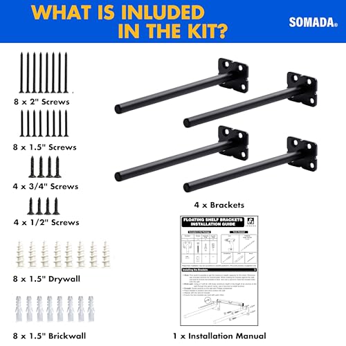 SOMADA Floating Shelf Brackets 8-Inch, 4-Pack Invisible Heavy Duty