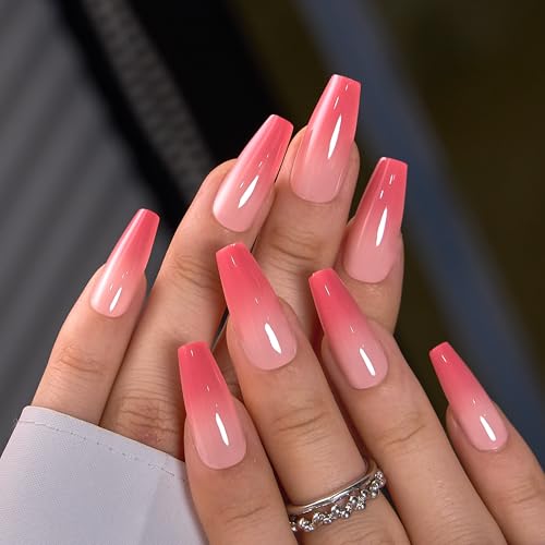 CurvLife Long Square Ombre Press On Nails, Blush Flow Red, Soft Gel - color: Blush Flow