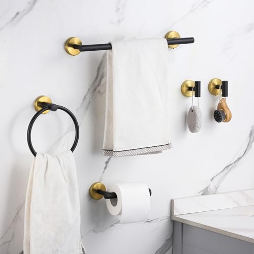 Bathroom Hardware Set 24 Inch, Black Gold Towel Bar Set Including 24" Hand Towel Bars, Toilet Paper Holders, Towel Rings, Robe Towel Hooks - color: Black Gold-10pcs-24inch
