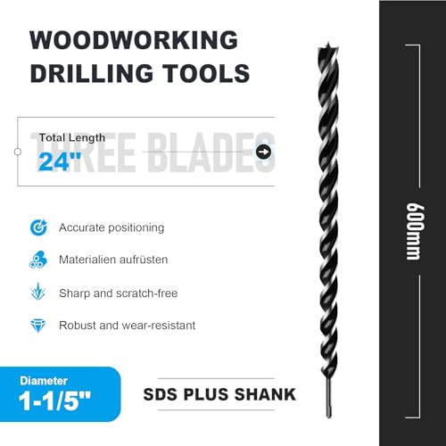 1-1/5" x 24" Auger Drill Bit with SDS Plus Shank for Wood - size: 1-1/5"x24"