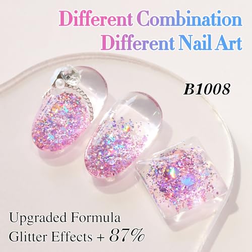 Double Rhythm 0.5Oz Glitter Gel Polish Shimmer Reflective Color for Nail Art Salon DIY Soak Off 15ml Nail Lamp Gel Polish at Home (Fairy Sparkle Rose-B1008) - color: Fairy Sparkle Rose