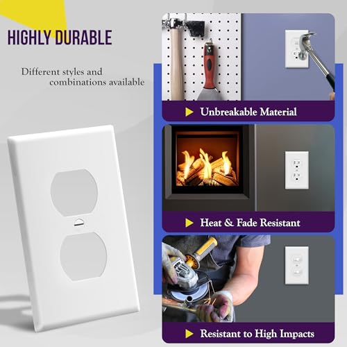 ENERLITES 5 Pack Outlet Covers Wall Plate for Duplex Receptacle, White - color: White, size: Standard Size