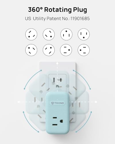 TROND Outlet Extender with USB, Multi Plug Wall Outlet with 3 AC Chargers - color: Mint Green, size: 3 Prong-1 Pack
