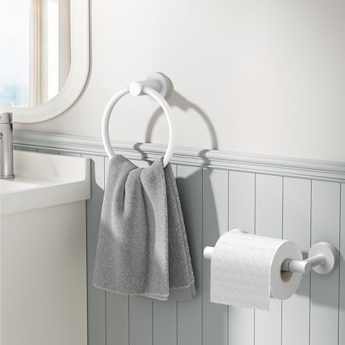 FORIOUS Toilet Paper Holder and Towel Ring Set, Bathroom Accessories Set - color: White