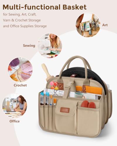 Pottery Tool Organizer Bag, Art Supply Studio Bag, Clay Tool Storage Caddy - color: Khaki