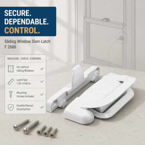 Prime-Line F 2686 Sliding Window Slam Latch, 3-5/8 In. Hole Centers, Fits Vertical Sliding Windows by International Window Corporation (IWC), Diecast Zinc, White (Single Pack)