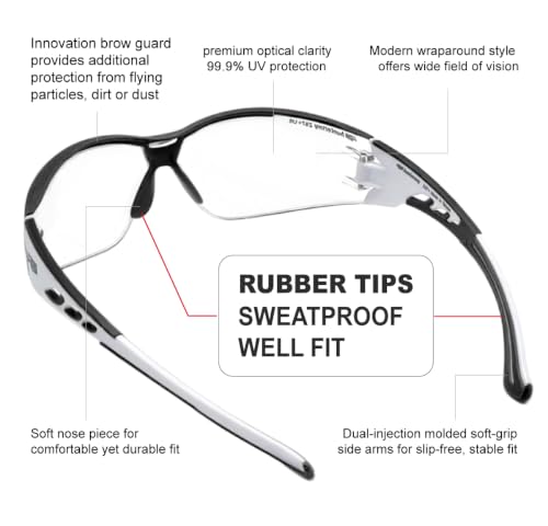 HTS HUNTERSKY Super Flexible Lightweight Anti Fog Wrap-Around U6 Clear Shooting Safety Glasses with ANSI Z87.1 Scratch Resist - color: Black (2 Pack)