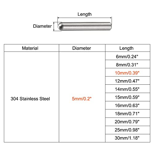 uxcell 5x10mm Dowel Pins, 5pcs 304 Stainless Steel Round Head Flat Chamfered End Dowel Pin Bunk Bed Pins Shelf Pegs Support Shelves Fasten Elements - size: 5x10mm