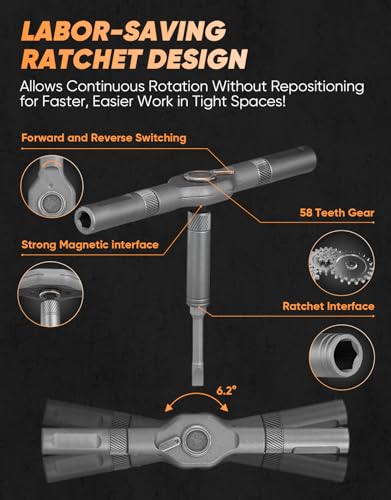 SakerPlus 42-in-1 Magnetic Ratcheting Screwdriver Set with T-Handle(Orange) - color: Orange