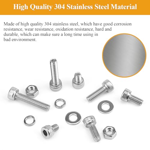 385 Pieces M4 Screws Nuts Washers Set, Sutemribor M4 x 5/6/8/10/12/16/20mm Hex Socket Head Cap Screws Nuts Washers Assortment Kit, 304 Stainless Steel, Fully Threaded - size: M4, style: Socket Head