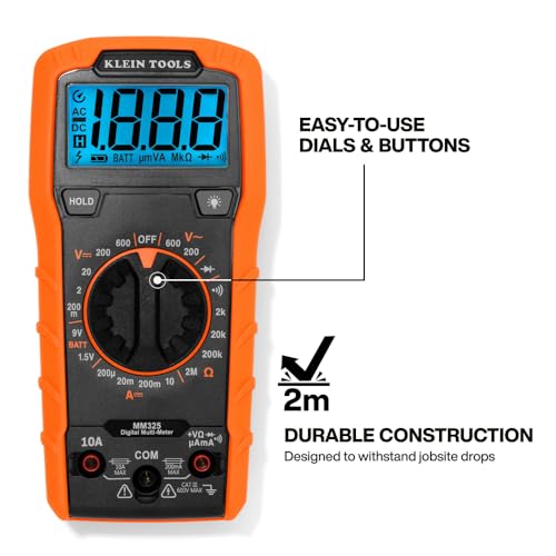 Klein Tools 80196 Digital Multimeter Kit with Case, Manual-Ranging 600V AC/DC Voltage Tester, Tests Batteries, Current, Resistance, Diodes, and Continuity, Protective Carrying Case - size: Manual-Ranging with Case