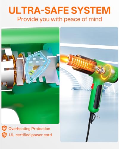 Heat Gun, 1600W Hot Air Gun with 2 Heat Settings, Green - color: Green