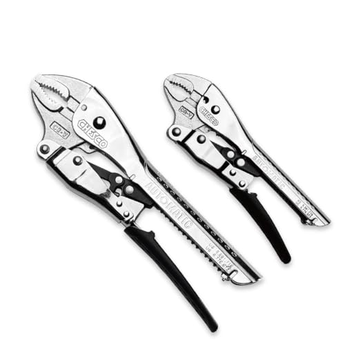 CHESCO 6" & 10" Curved Jaw 4th Gen Self-Adjusting Locking Pliers, One-Hand Auto-Lock Design, Heavy-Duty Cr-V Steel Professional Hand Tool for Automotive, Plumbing & DIY (2-Piece) - size: 6 Inch & 10 Inch