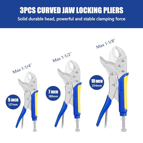 Locking Pliers Set,5"/7"/10" Curved Jaw Vise Grip,6-1/2"and 9-1/2" Needle Nose Vice Grips, 6" C-Clamp for Woodworking, Metal Working and Welding