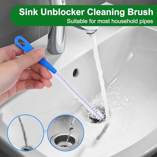 Molain 4 Pack Drain Cleaning Brush, 23.6inch Long Flexible Drain Clog Remover Tool Pipe Brush Cleaner with Nylon Bristles Rust-Resistant Sink Drain Cleaner for Toilet Kitchen Sink Shower Bathroom Tub