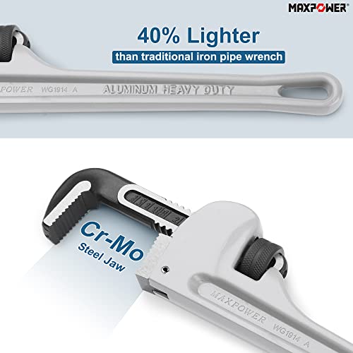 MAXPOWER 14-Inch Pipe Wrench, 2-inch Jaw Capacity - size: 14-inch, style: Straight Pipe Wrench