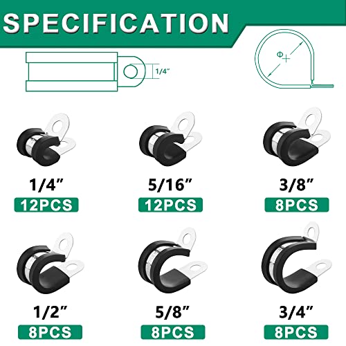 OURU 56PCS Cable Clamps Assortment Kit,Rubber Coated, 1/4"-3/4" 6 Sizes - size: 56pcs - 1/4", 5/16", 3/8", 1/2", 5/8", 3/4"