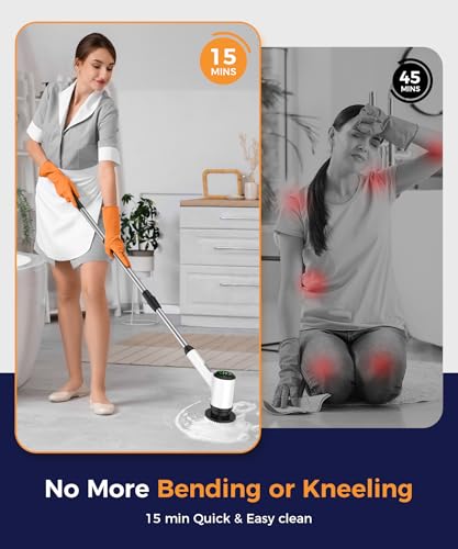 Cordless Electric Spin Scrubber with 5 Brush Heads, White-te1 - size: 5heads