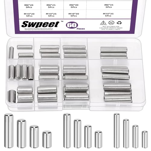 Swpeet 60Pcs M6 M8 M10 304 Stainless Steel Dowel Pin Assortment Kit, Cylindrical Shelf Support Peg Pin Rod Fasten Elements for Maintenance and Connection (with A Storage Box ) - size: M6