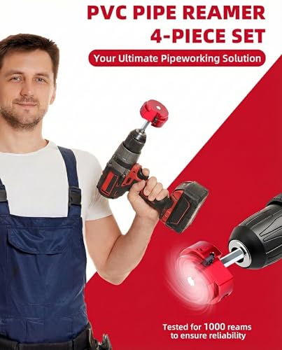 ERAYCO 4-Piece PVC Pipe Reamer Kit, Plastic Pipe Fitting Reamer Tool, Fit into Standard 1/2" Drills, PVC Fitting Saver for SCH40 PVC CPVC ABS Pipe (1-1/2'', 2'', 3'', 4'') - size: 1.5+2+3+4 Inch