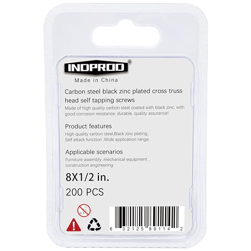 Black Wood Screws 1/2 Inch, 200Pcs Self Tapping Wood Screw #8 x 1/2", Zinc Plated Steel, Modified Truss Head, Phillips Drive, Carbon Steel, for Drywall/Metal/Plastic/Furniture, Black - size: #8 x 1/2"