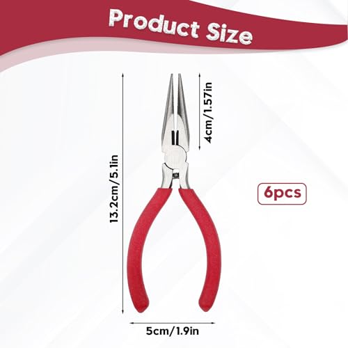 Needle Nose Pliers 5" Long Nose Pliers Set with Side Cutter and Spring for Cutting Wire Craft Jewelry Making(6 Packs)