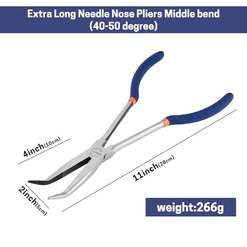 11'' Extra Long Needle Nose Pliers for Narrow and Limited Spaces - style: 11'' 45 Degree Angle