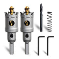 Metal Hole Saw 1-1/8''(29mm) 2Pcs Set Heavy Duty Tungsten Carbide Tipped Hole Cutters Set with a nitrided Step Drill and L-flench, for Steel Iron,Aluminum,Stainless stell,Plastic - size: 1-1/8''(29mm)-2PCS