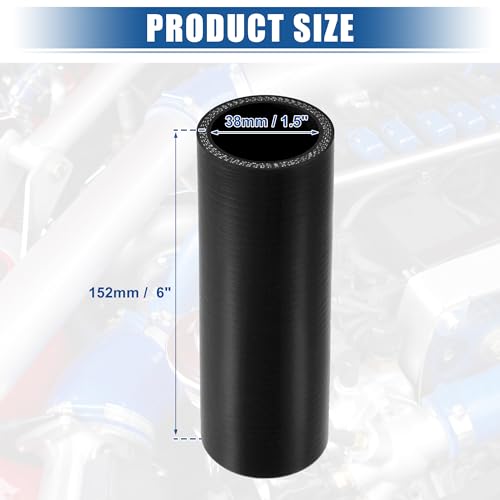 uxcell 1.5" ID 6" Length 4-Ply Reinforced High Temp Straight Coupler Silicone Reducer Hose Black for Car Intercooler Intake Piping - size: 1.5" ID