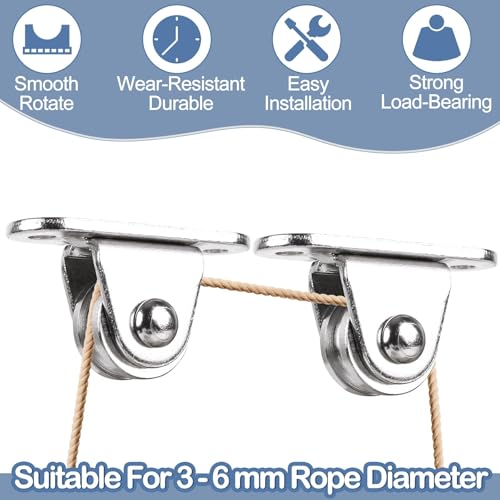 Small Pulley Block 1" Mini Duplex Pulley Roller Frictionless Silent Wheel Heavy Duty Fixed Pulley Loading 176 lb for Rope Cable Cord Guide & Wall Ceiling Mount DIY Project - 10 Pack - size: 10 Pack