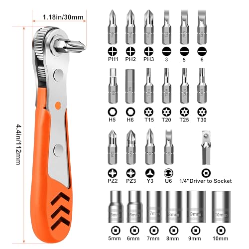 24 in 1 Right Angle Ratcheting Screwdriver Set for tight spaces