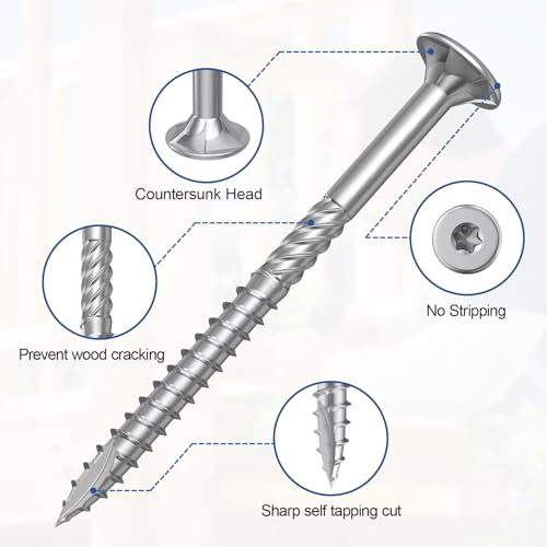 #8 x 2.5 Stainless Steel Deck Screws, 350Pcs 410 Grade Stainless Steel - size: #8 × 2-1/2"