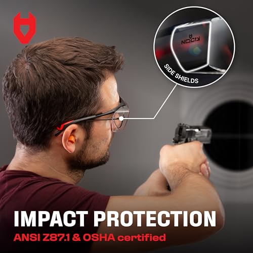 NoCry Safety Glasses Over Eyeglasses for Men and Women with Anti Scratch Lenses and Integrated Side Shields — Adjustable Temples with Anti-Slip Tips — 100% UV Protective Eyewear — ANSI Z87 Certified - color: Black & Red