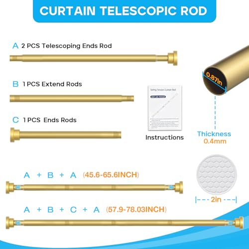 1Pack Gold Spring Tension Curtain Rod 45-78 Inches, 7/8" Diameter - color: Gold 1 Pack, size: 45-77"
