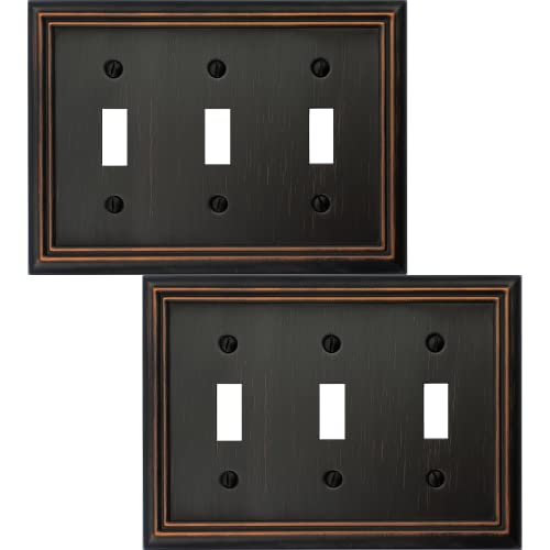 OKAWYC Triple Toggle Light Switch Cover Adler Metal Wall Plate, 2-Pack Aged Bronze 3 Gang, Light Switch Cover Decorative Wallplate, Durable - style: 3 Toggle 2PK