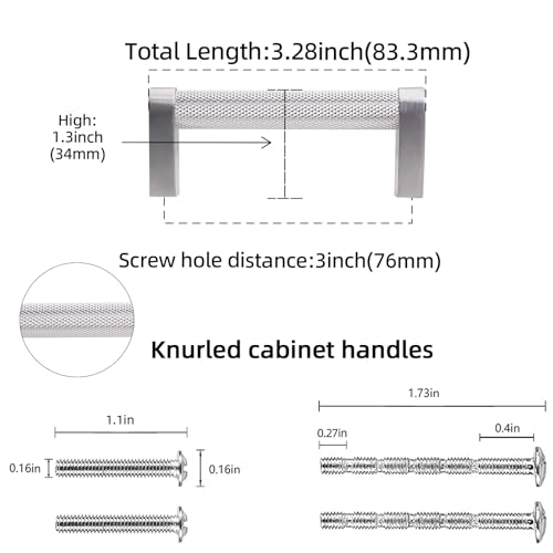 10 Pack 3 inch(76mm) Brushed Satin Nickel Kitchen Cabinet Handles Knurled Cabinet Pulls Silver Drawer Pulls Kitchen Cabinet Hardware Handles Drawer Pulls Dresser Handles - color: Brushed Satin Nickel, size: 3" Hole Center（76mm）