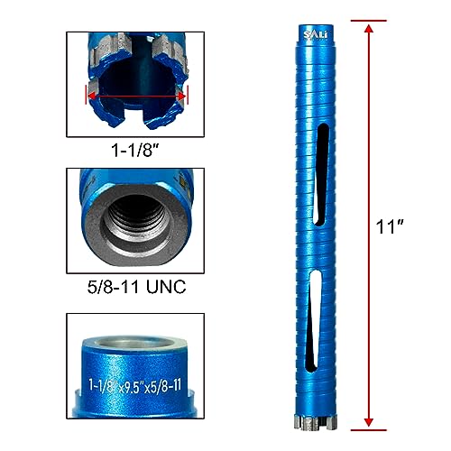 SALI Diamond Core Drill Bits 1 1/8" Diameter 10"/254mm Drilling Depth 5/8-11" Thread Core Bit Turbo Laser-Welded Segments for Cured Concrete with, Brick, Block, Masonry, with Two Adapters - size: 1 1/8 inch