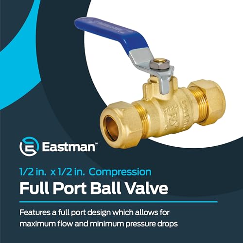 Eastman 1/2 Inch Compression Heavy Duty Full Port Ball Valve, Brass Plumbing Fitting, 20096LF - size: 1/2 in.
