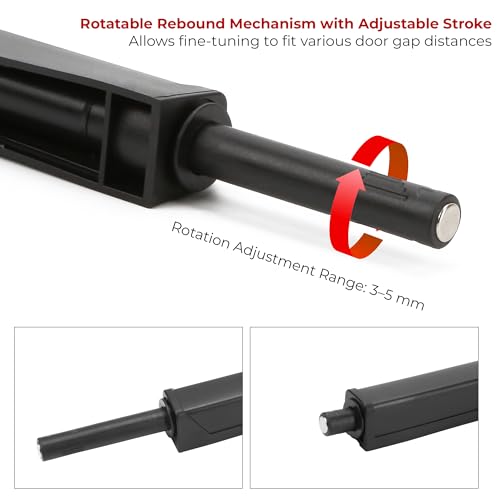 Black Push-to-Open Style Touch Latch — Screw-Mount for Self-Closing Hinges, Cabinet Doors, Soft Close Magnetic Latches, On Cabinets Hardware (Replace for Blum Tip Systems)