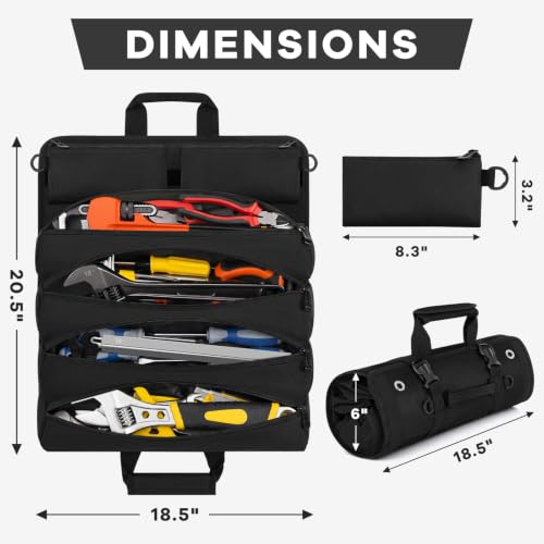 ANILD 18.5 Inch Extra Long Tool Bag Roll Up, Roll Up Tool Bag Organizer - color: Black, size: X-Large