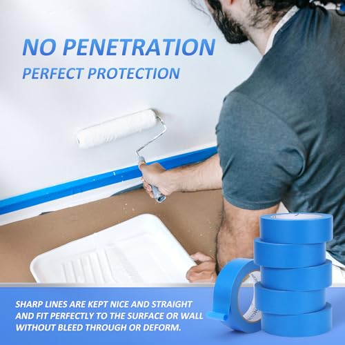 10Rolls Painters Tape 1.5 inch Wide Bulk Blue Masking Tape 1.41in x 55yards - size: 1.41 inch × 10 Rolls
