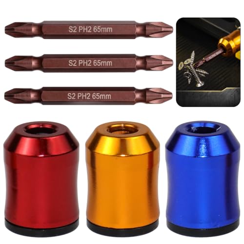 6 Pack Magnetic Screw Holder Rings &Screwdriver Bit Set, 1/4 Inch Hex Screwdriver Bit Holders for Impact Driver and Drill, Removable Screw Grippers for One-Handed Driving