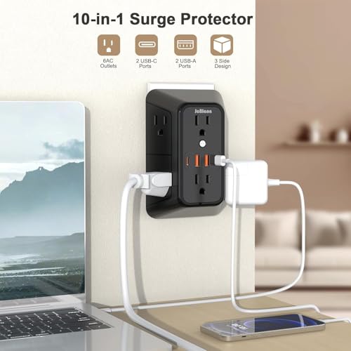 JcBlaon 3 Pack Outlet Extender Surge Protector, 6 Outlet Splitter with 4 USB Ports (2 USB C),1050J 3-Sided Multi Plug Wall Outlet, USB Wall Charger for Home Office Kitchen Travel（Black）-ETL - color: Black 3PCS