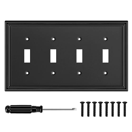 Black Modern Decorative Quad Toggle Light Switch Cover - size: 4 Gang Quad Toggle