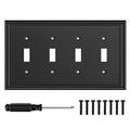 Black Modern Decorative Quad Toggle Light Switch Cover - size: 4 Gang Quad Toggle