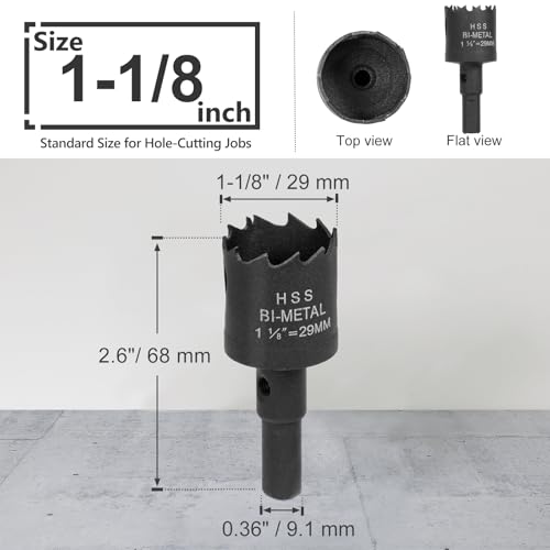 1-1/8 Inch Hole Saw with 9.1mm Triangle Shank Arbor, JTemgle Bi-Metal Hole Saw Heavy Duty Hole Cutting Tool for Cornhole Boards, Recessed Lights, Wood, Plastic, Drywall & Soft Metal - size: 1-1/8"