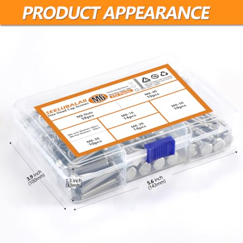 232 Pcs M6 Hex Bolts and Nuts Assortment Kit, M6-16/20/30/40/50mm Screws - size: M6 - 16/20/30/40/50mm