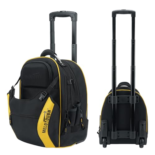 MELOTOUGH Rolling Tool Bag with Wheels,Large Heavy Duty Rolling Tool Bag for Men with 35 Pockets&Telescoping Handle for Electrician,HVAC,Construction,Technicians,Mechanic,Welder (Yellow) - color: Yellow Rolling Tool Bag