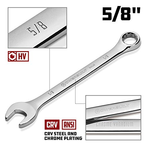 Powerbuilt 5/8-Inch Combination Wrench, SAE 12 Point Double Ended Box and Open End, Polished, 15 Degree Offset - 644146 - size: 5/8"