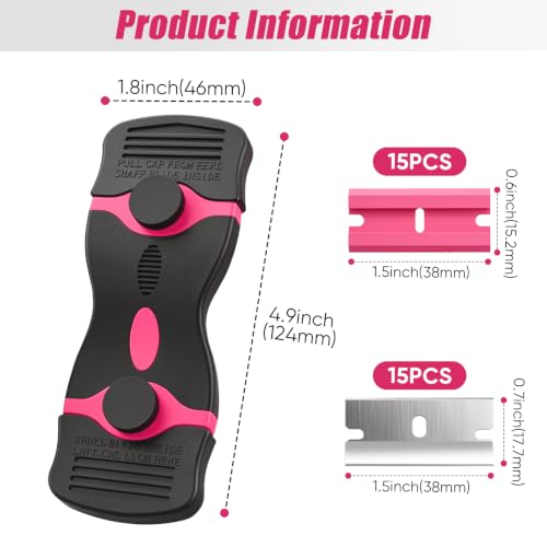 2 Pack Double-Ended Razor Blade Scraper, 30 Blades(pink) - color: 2 Pink